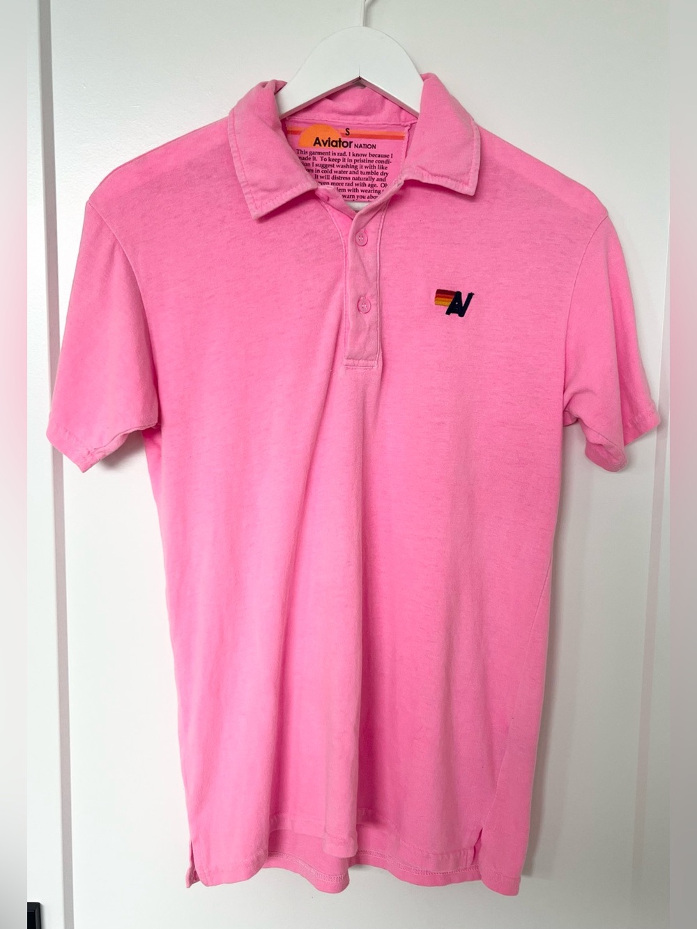 Aviator Nation Logo Polo Shirt Neon Pink Unisex Adults Size Small